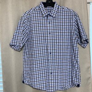 Tasso Elba Mens Large Short Sleeve Button Down Shirt Blue